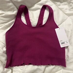 Yogalicious Rib Seamless Ruffle Bra Tank Brand New in Boysenberry